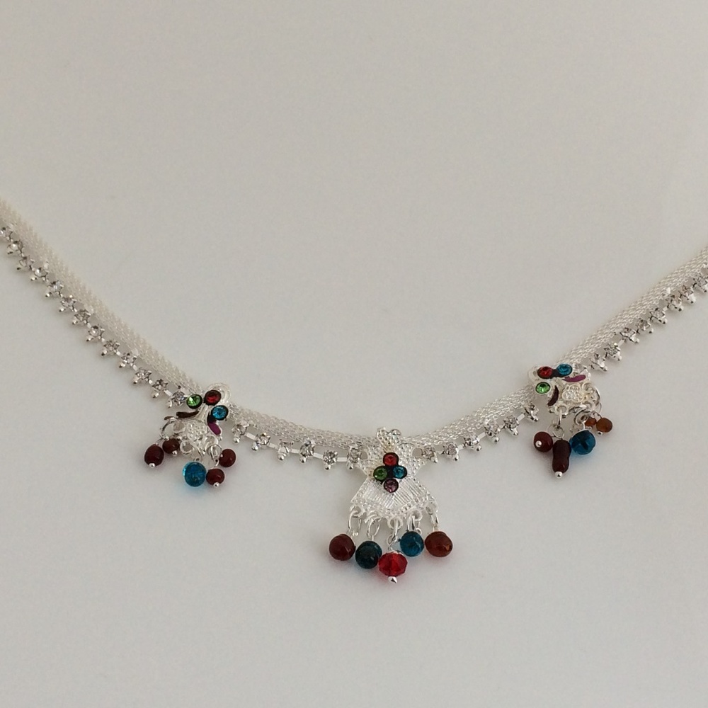 Women Anklet Silver Tone Multi Color Beads Fashion - Picture 2 of 8